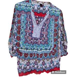Bila Hippie Boho Blouse Size 2X Sequin Flowy Ethnic Peasant Artsy Vintage
